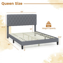 Load image into Gallery viewer, Costway Gray Queen Bed Frame with Button Tufted Headboard - Platform Bed with Storage Underneath