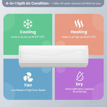 Load image into Gallery viewer, 18000 BTU 208-230V Ductless Mini Split Air Conditioner with Cooling and Heating Functions, including Remote Control
