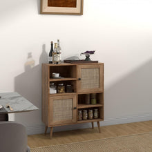 Load image into Gallery viewer, Rattan Dining Hutch Storage Cabinet with 2 Doors and 4 Compartments