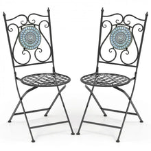 Load image into Gallery viewer, Outdoor Patio Garden Portable Vintage Mosaic Metal Folding Chair