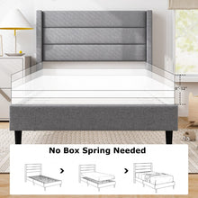 Load image into Gallery viewer, Grey Linen Upholstered Bed Frame with Tall Headboard