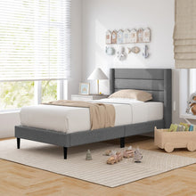 Load image into Gallery viewer, Grey Linen Upholstered Bed Frame with Tall Headboard