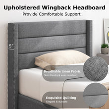 Load image into Gallery viewer, Grey Linen Upholstered Bed Frame with Tall Headboard