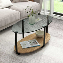 Charger l'image dans la galerie, Modern Oval Coffee Table with Glass Top and 2-Tier Storage - Suitable for Living Room