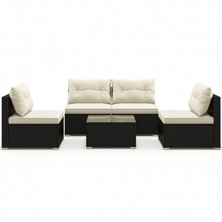 Costway 5-Piece Patio Couch Sectional Set with Coffee Table and Cushions - Suitable for Backyard, Pool, and Garden