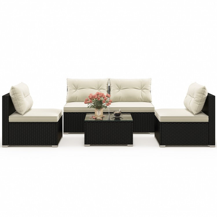 Costway 5-Piece Patio Couch Sectional Set with Coffee Table and Cushions - Suitable for Backyard, Pool, and Garden