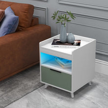 Load image into Gallery viewer, Inexpensive White Modern Double-Tier Nightstand with Drawers and LED Lights