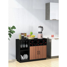 Load image into Gallery viewer, Costway Black Bar Cabinet Dining Cabinet with Removable Wine Rack and Glass Holder - Industrial Style, Suitable for Restaurant