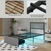 Load image into Gallery viewer, Minimalist Metal Bed Frame with Drawers and LED Lighting