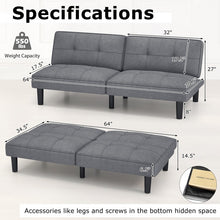 Load image into Gallery viewer, Costway Gray Sofa Bed Futon with 6-Position Adjustment - Suitable for Bedroom and Study