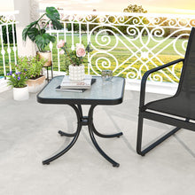 Charger l'image dans la galerie, Costway Black Outdoor Side Table with Tempered Glass Top and Metal Base - Suitable for Garden and Patio