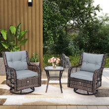 Load image into Gallery viewer, Costway Swivel Outdoor Chairs Set of 3 with Small Side Table - Suitable for Patio, Garden, and Porch