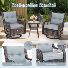 Load image into Gallery viewer, Costway Swivel Outdoor Chairs Set of 3 with Small Side Table - Suitable for Patio, Garden, and Porch