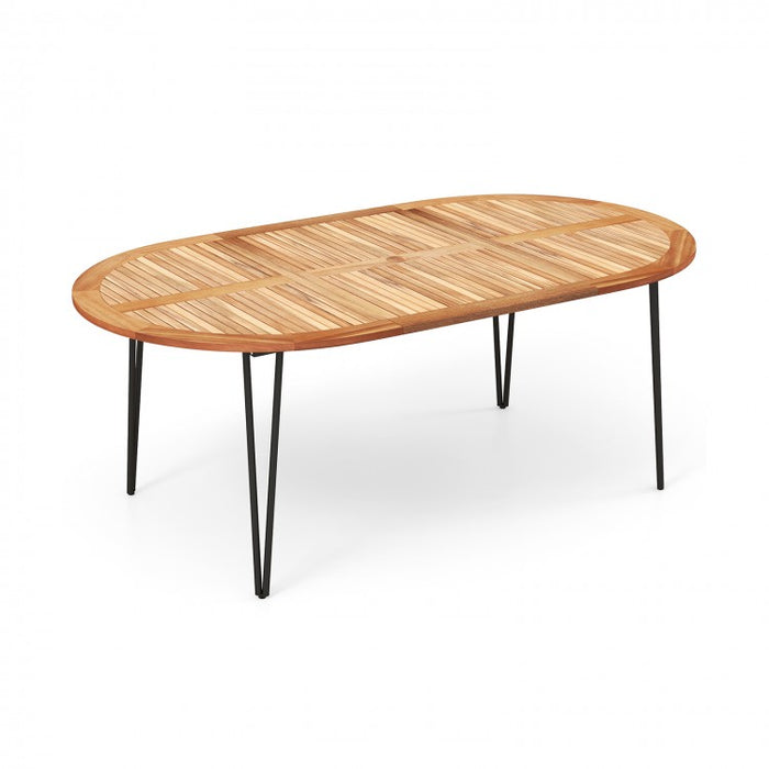 Outdoor Oval Dining Table with Umbrella Hole - Suitable for Patio, Backyard, and Garden