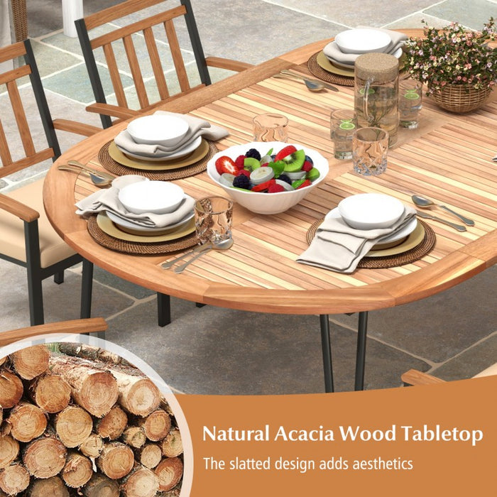 Outdoor Oval Dining Table with Umbrella Hole - Suitable for Patio, Backyard, and Garden