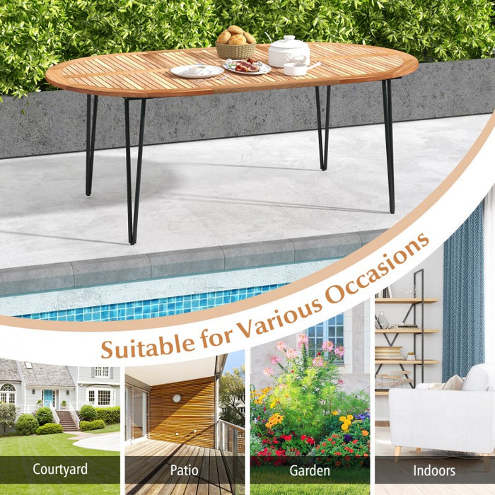 Outdoor Oval Dining Table with Umbrella Hole - Suitable for Patio, Backyard, and Garden