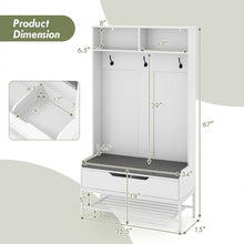Load image into Gallery viewer, 69-Inch White Coat Rack with Cushion, Hooks, Drawers, and Shelves - Ideal for Bedroom and Living Room