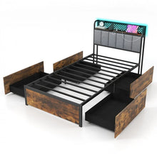 Load image into Gallery viewer, Costway Furniture:Industrial Style Metal Bed with Drawers and LED Lighting