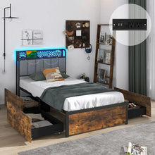 Load image into Gallery viewer, Costway Furniture:Industrial Style Metal Bed with Drawers and LED Lighting
