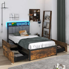 Load image into Gallery viewer, Costway Furniture:Industrial Style Metal Bed with Drawers and LED Lighting