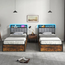Load image into Gallery viewer, Costway Furniture:Industrial Style Metal Bed with Drawers and LED Lighting