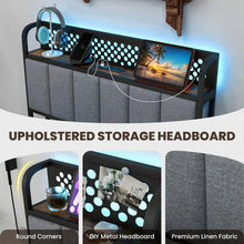 Load image into Gallery viewer, Costway Furniture:Industrial Style Metal Bed with Drawers and LED Lighting