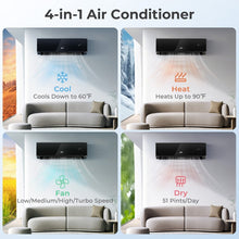 Load image into Gallery viewer, 12000 BTU 22 SEER2 208-230V 4-in-1 Black Mini Split Air Conditioner with WiFi Mobile Control