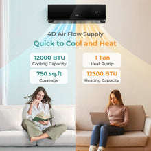 Load image into Gallery viewer, 12000 BTU 22 SEER2 208-230V 4-in-1 Black Mini Split Air Conditioner with WiFi Mobile Control