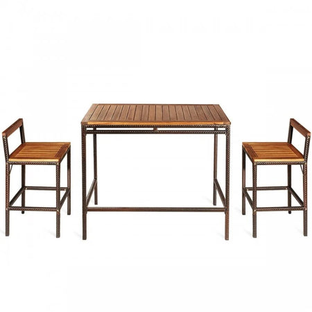 3-Piece Outdoor Patio Rattan Bar Furniture Set: Table and Chairs