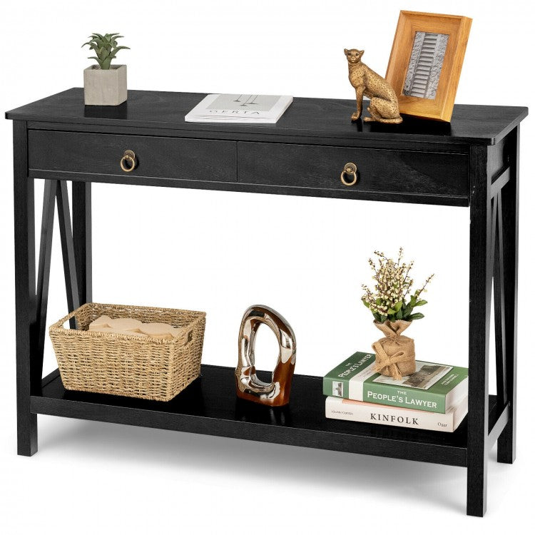 Costway Vintage Entryway Table Decor with 2 Drawers - Decorative Storage Side Table for Living Room and Hallway