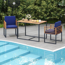 Charger l'image dans la galerie, Outdoor Wood Dining Table Set - 3-Piece Set with Built-in 2 Armchairs and 1 Dining Table - Suitable for Backyard and Poolside