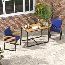 Charger l'image dans la galerie, Outdoor Wood Dining Table Set - 3-Piece Set with Built-in 2 Armchairs and 1 Dining Table - Suitable for Backyard and Poolside