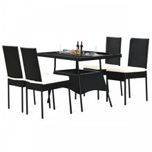 Load image into Gallery viewer, Outdoor Wicker Glass Top Dining Room Table Set - 5-Piece Set with High Back Chairs - Suitable for Backyard and Garden