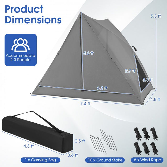 Costway Gray Pop-Up Camping Tent with Rainfly and Carry Bag - Suitable for Outdoor Camping and Travel