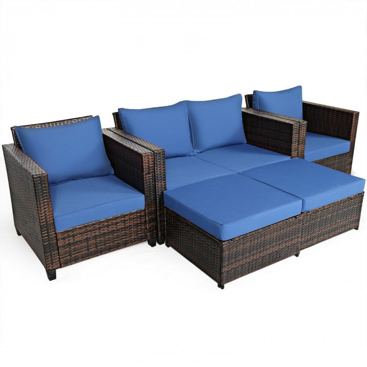 Costway Huge Sectional Couch 5-Piece Set with Removable Cushions - Suitable for Backyard and Pool