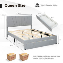 Load image into Gallery viewer, Modern Minimalist Gray Adjustable Headboard Wood Bed Frame with Drawers