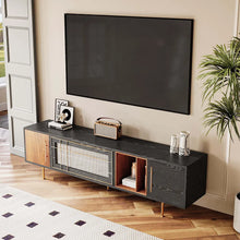Load image into Gallery viewer, Modern Black TV Stand Entertainment Center with Open Shelves and Cabinet Doors