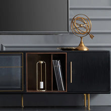 Load image into Gallery viewer, Modern Black TV Stand Entertainment Center with Open Shelves and Cabinet Doors