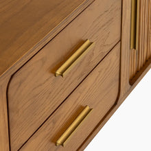 Load image into Gallery viewer, Mid-Century Modern Solid Wood TV Stand Entertainment Center with 2 Roller Racks and 2 Drawers - Suitable for Living Room