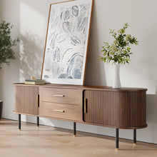 Load image into Gallery viewer, Mid-Century Modern Solid Wood TV Stand Entertainment Center with 2 Roller Racks and 2 Drawers - Suitable for Living Room