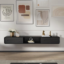 Load image into Gallery viewer, Modern Minimalist Black Floating TV Stand Entertainment Center with 2 Drawers and Open Shelf - Suitable for Living Room
