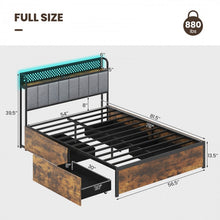 Load image into Gallery viewer, Costway Furniture:Industrial Style Metal Bed with Drawers and LED Lighting