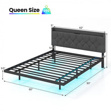 Load image into Gallery viewer, Gray Metal Bed Frame with Built-in LED Lights and Charging Station