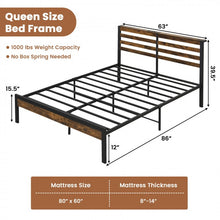 Load image into Gallery viewer, Costway Industrial Style Headboard with Built-in Outlets Retro Bed Frame