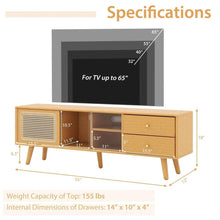 Load image into Gallery viewer, Bamboo TV Stand Console Table with PE Rattan Door & 2 Drawers for TV up to 65"