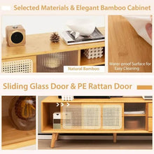 Load image into Gallery viewer, Bamboo TV Stand Console Table with PE Rattan Door & 2 Drawers for TV up to 65"
