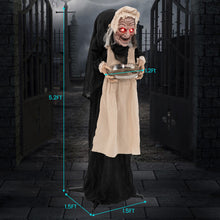 Load image into Gallery viewer, Halloween Animated Standing Greeter Old Lady with Built-in Pre-recorded Phrases - Suitable for Scary Themed Parties and Haunted House Decorations