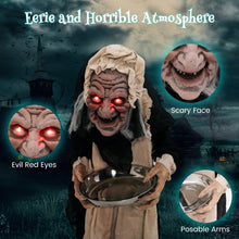 Load image into Gallery viewer, Halloween Animated Standing Greeter Old Lady with Built-in Pre-recorded Phrases - Suitable for Scary Themed Parties and Haunted House Decorations