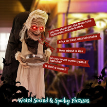 Load image into Gallery viewer, Halloween Animated Standing Greeter Old Lady with Built-in Pre-recorded Phrases - Suitable for Scary Themed Parties and Haunted House Decorations