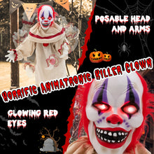 Load image into Gallery viewer, Halloween Electronic Animated Killer Clown with Pre-recorded Phrases - Head and Arms Movable, Suitable for Haunted House Decorations